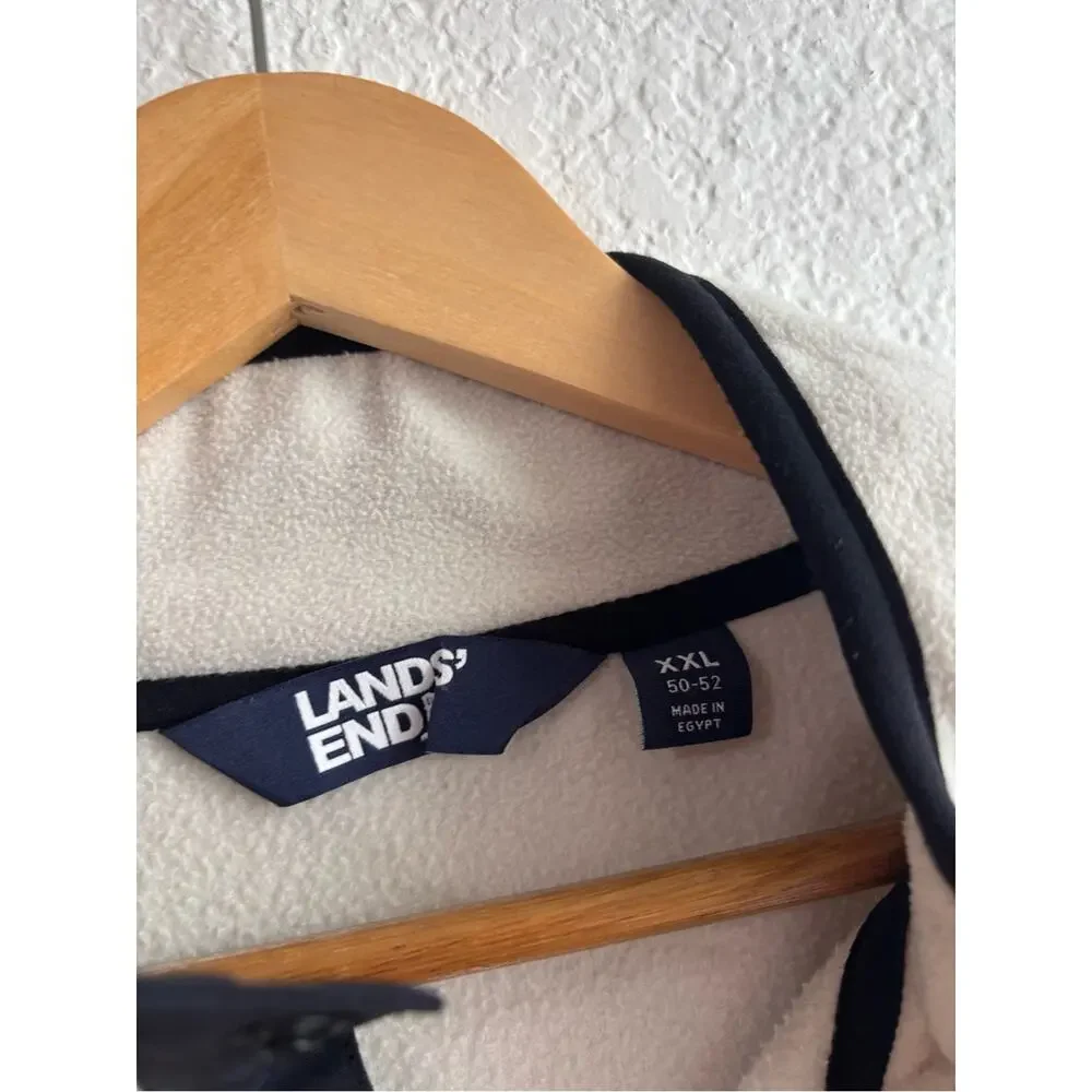 Lands End Mens Olive Cream Zip Pullover Fleece XXL
